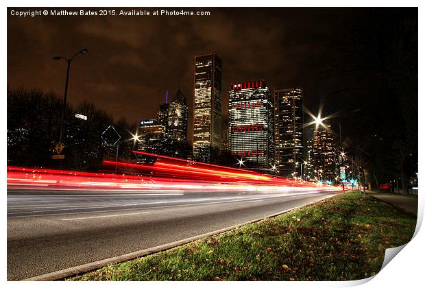 Streaky Chicago lights Print by Matthew Bates