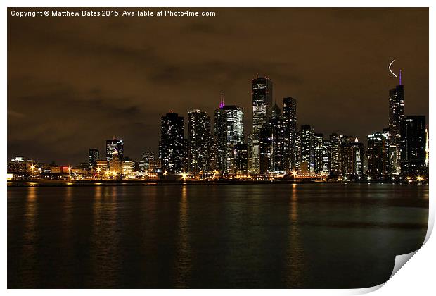  Chicago night-time cityscape Print by Matthew Bates