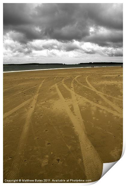 Tenby Beach Tracks Print by Matthew Bates