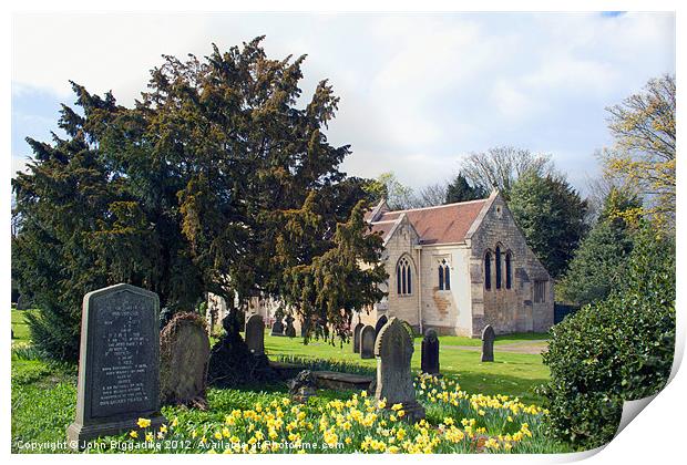 Churchyard in Spring Print by John Biggadike