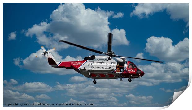 HM Coastguard rescue helicopter. Print by John Biggadike
