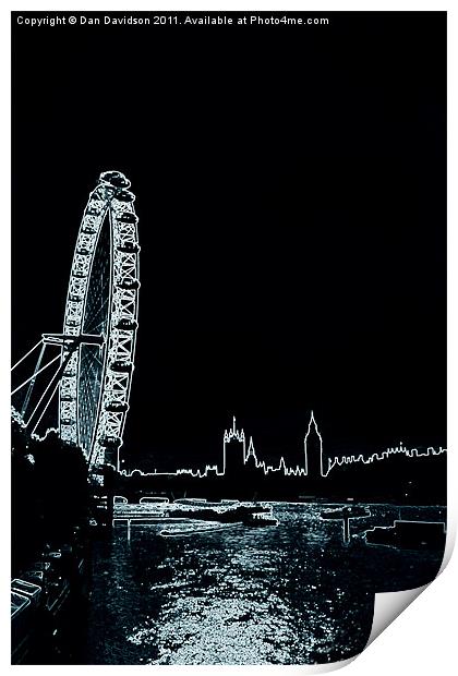 London Eye Parliament Neon Print by Dan Davidson