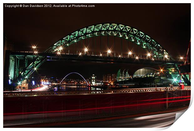 Tyne Bridges at Night Print by Dan Davidson