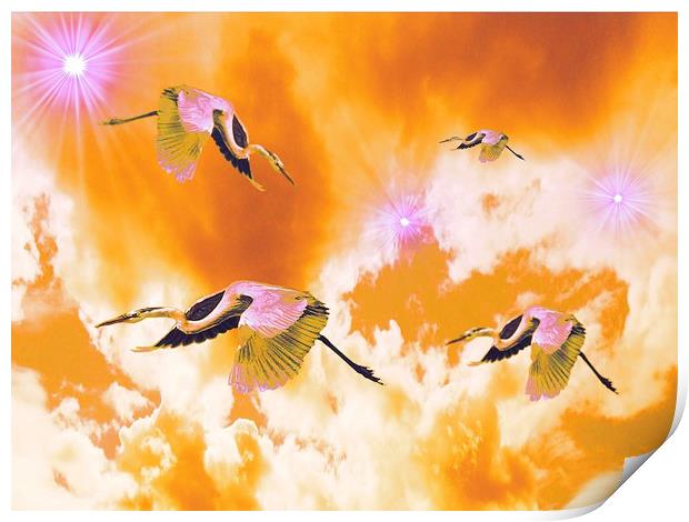 Dance of the Heron and Nebulae. Print by Heather Goodwin