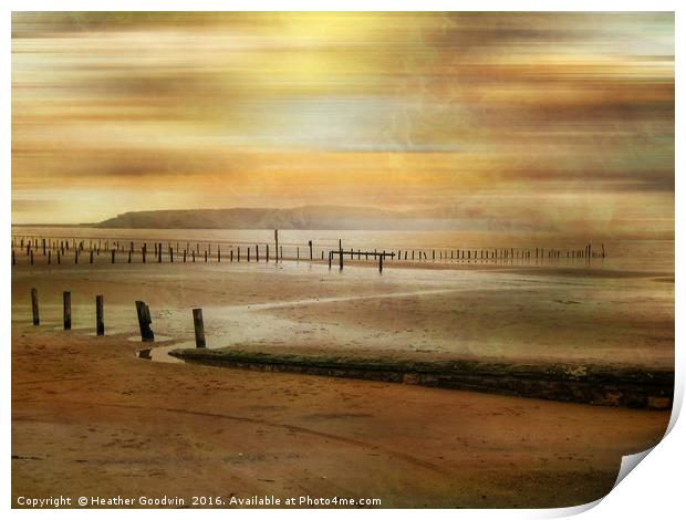 Shoreline of Sandbay, Somerset. Print by Heather Goodwin