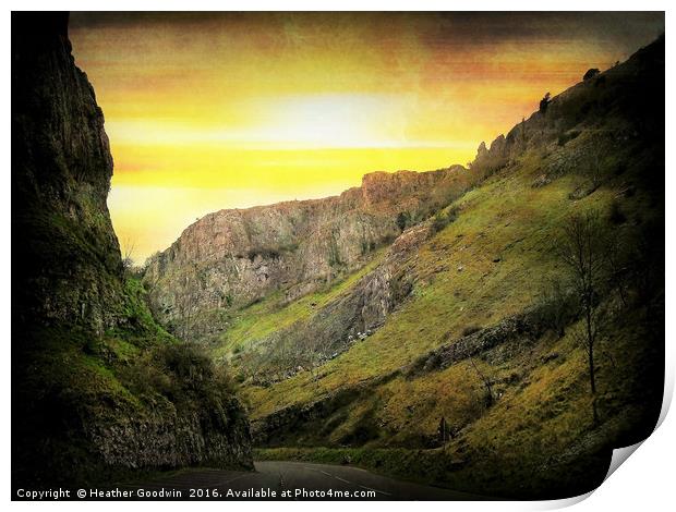 Sunset over Cheddar Gorge. Print by Heather Goodwin
