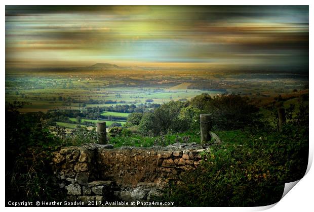 From Wookey to Glastonbury Tor Print by Heather Goodwin