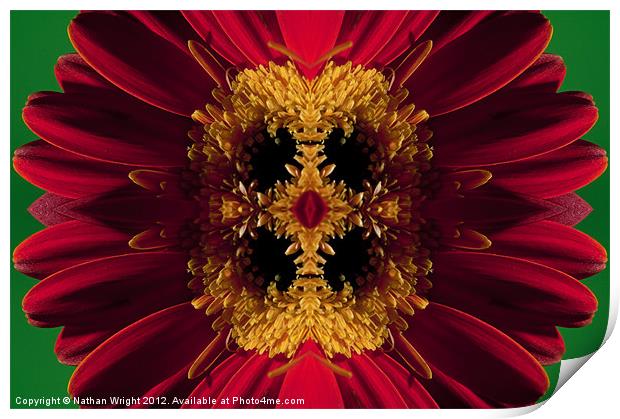 Kaleidoscope red and yellow Print by Nathan Wright