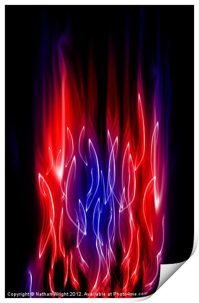 Blue and red flames Print by Nathan Wright