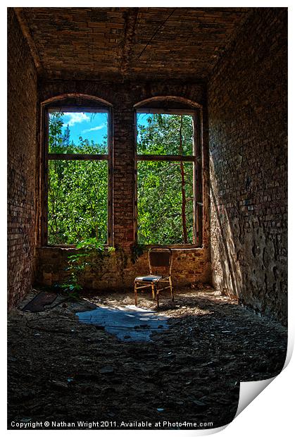 2 windows in a ruin. Print by Nathan Wright