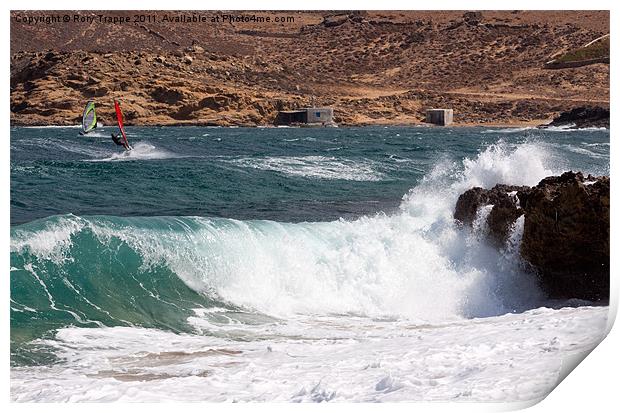 Big waves at mykonos Print by Rory Trappe