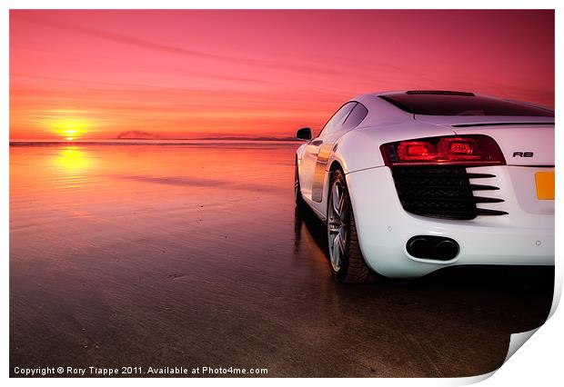 R8 on a beach - side view Print by Rory Trappe