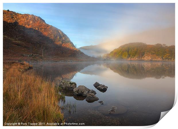 Rising mist over Llyn Dinas Print by Rory Trappe