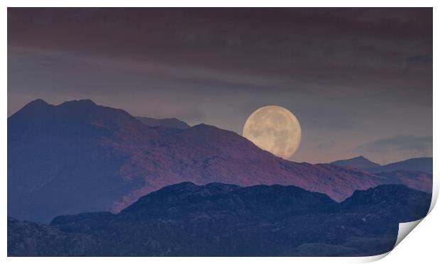 Moonrise behind the mountains of Snowdonia Print by Rory Trappe