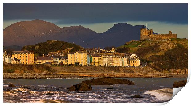 Criccieth castle and hotels Print by Rory Trappe