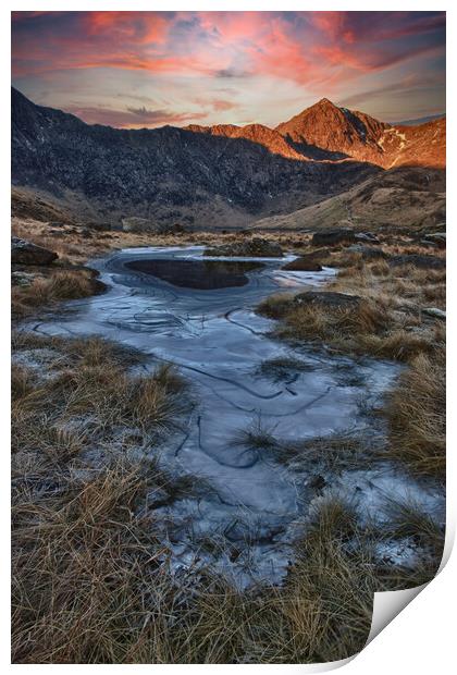 Snowdon and the frozen pond Print by Rory Trappe