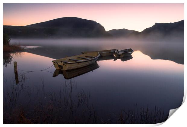 Fishing boats at Llyn Nantlle Print by Rory Trappe