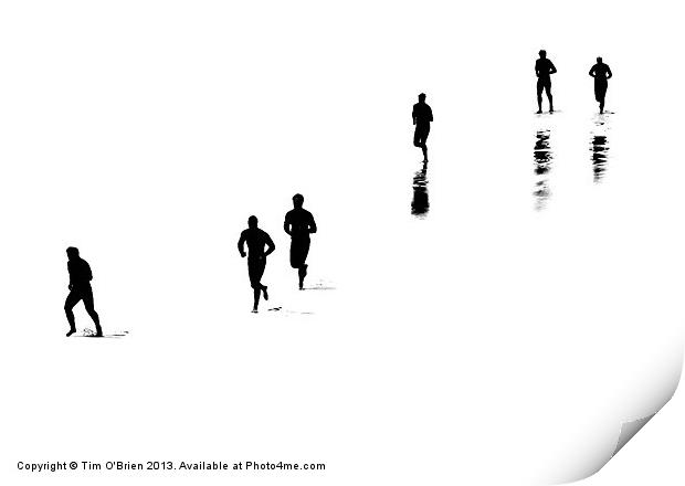 People Running On White Beach Print by Tim O'Brien