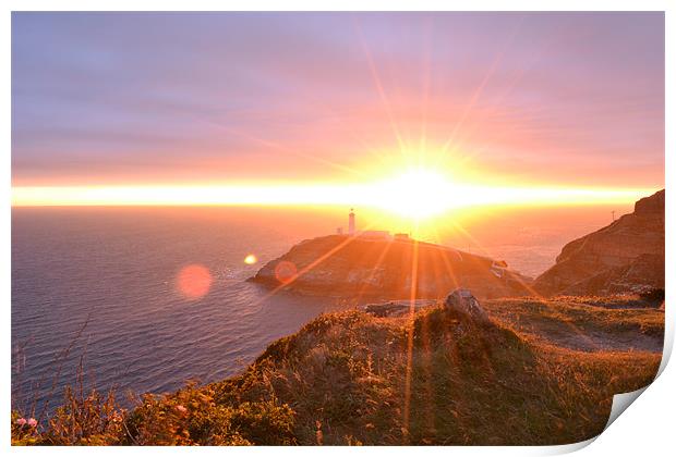 Sun Rays at South Stack Anglesey Print by Amy Knight
