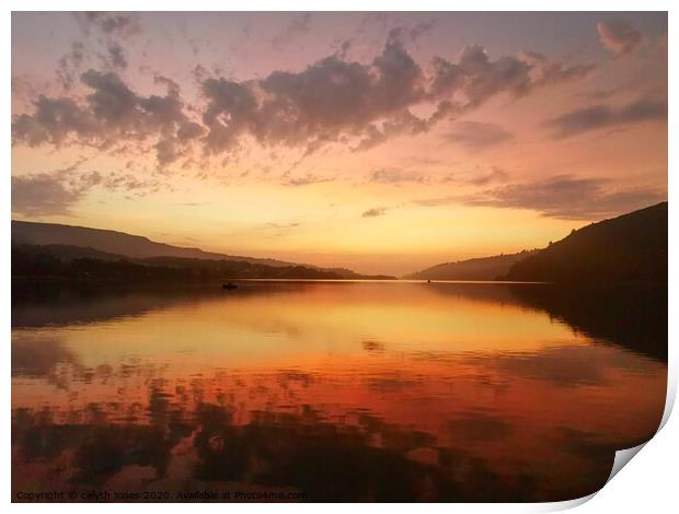 Padarn Lake sunset Print by Cel Jones
