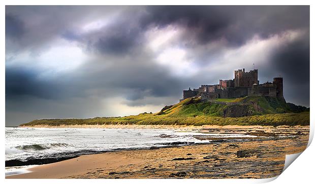 Stormy sky over Bamburgh Castle Print by Kevin Tate