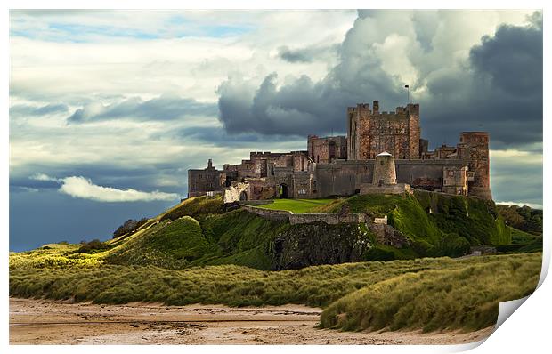 Cloudy Bamburgh Castle Print by Kevin Tate