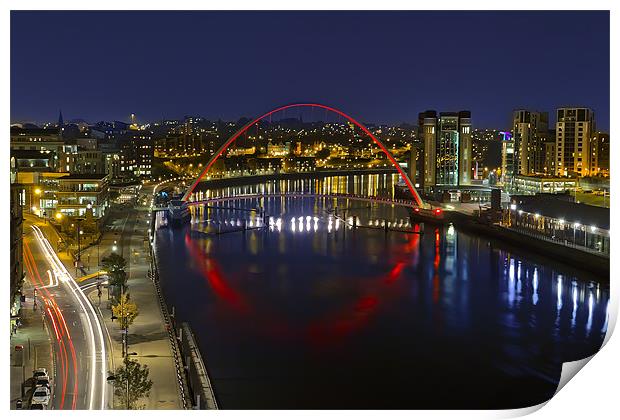 Newcastle Millennium Bridge in Red Print by Kevin Tate