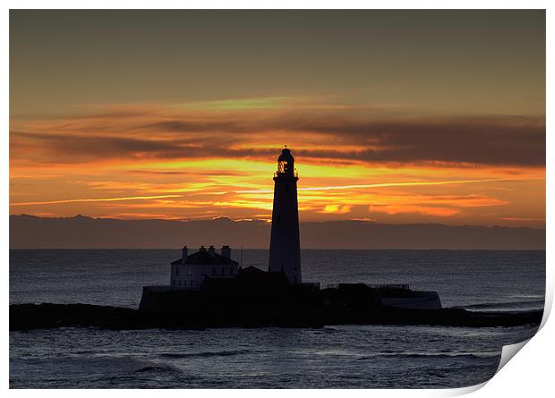 St Marys Lighthouse Silhouette Print by Kevin Tate