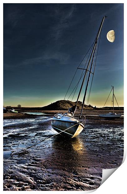 Alnmouth Yacht Skua by Moonlight Print by Kevin Tate