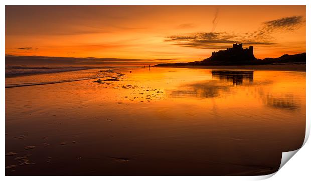 Sunrise at Bamburgh Beach Print by Kevin Tate