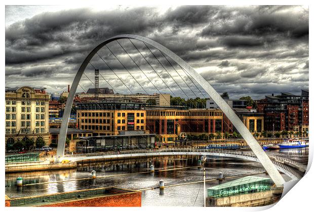 Newcastle Millennium Bridge and Quayside. Print by Kevin Tate