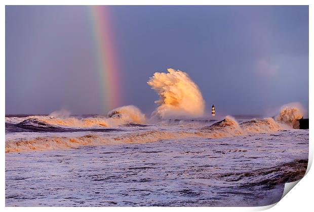 Seaham Harbour Storm Rainbow Print by Kevin Tate