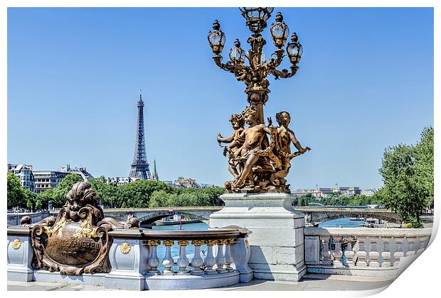 Paris, Eiffel Tower from the Pont Alexandre bridge Print by Kevin Tate