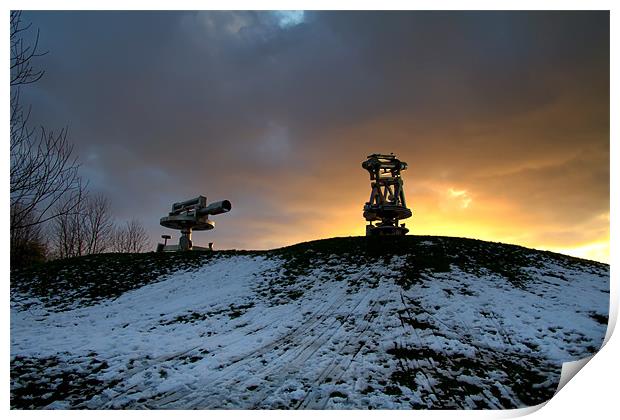 Consett Sculptures Winter Sunset Print by Northeast Images