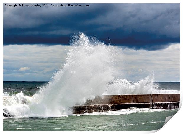 Sea Spray over the Harbour Print by Trevor Kersley RIP