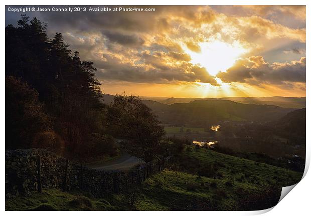 Sunset Over Lakeside, Windermere Print by Jason Connolly