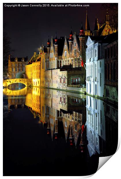  Bruges By Night Print by Jason Connolly