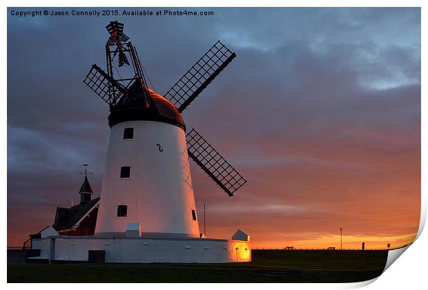 Lytham Windmill Sunset Print by Jason Connolly