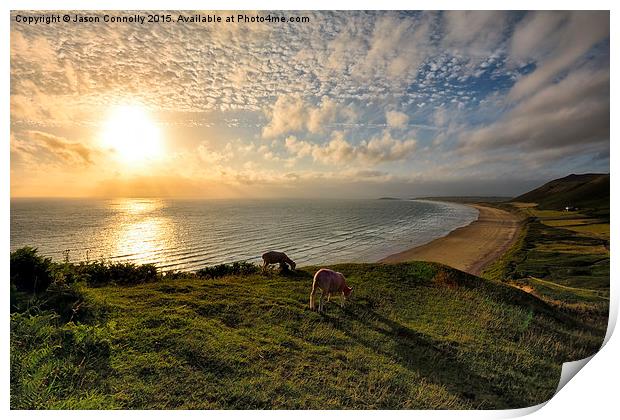 Rhossili Sunset Print by Jason Connolly