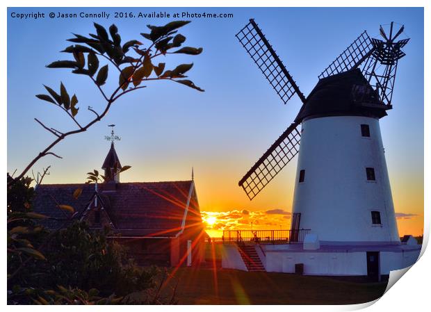 Lytham Windmill At Sunset Print by Jason Connolly