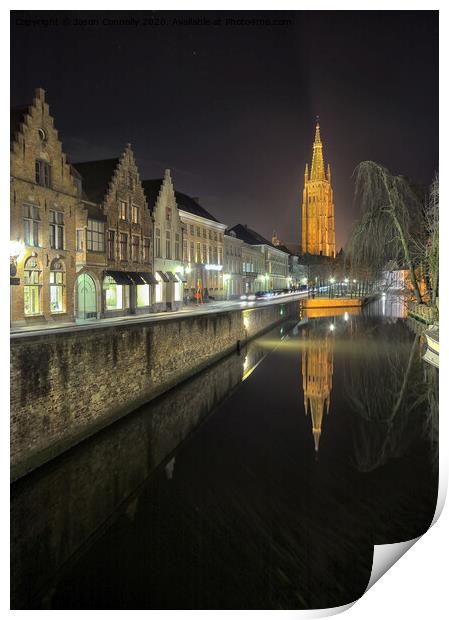 Bruges By Night. Print by Jason Connolly