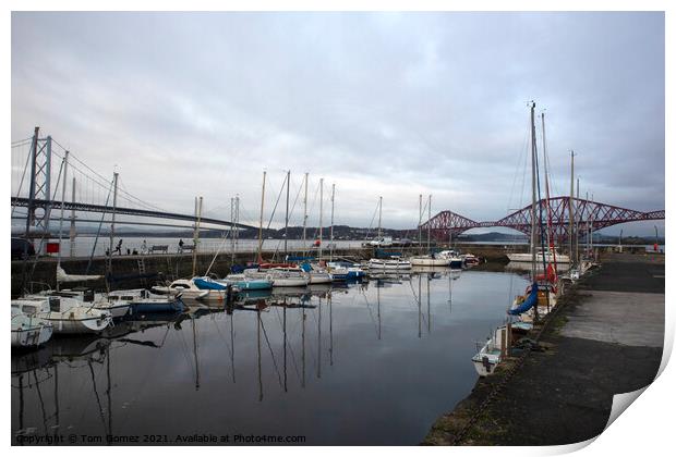 Queensferry Harbour and Bridges Print by Tom Gomez