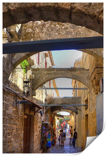 An alley in Rhodes Town Print by Tom Gomez
