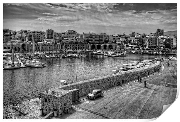 Heraklion Old Port B&W Print by Tom Gomez