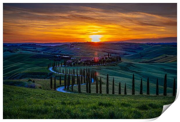 Sunset At The Lovely Val D'Orcia Print by Chris Lord