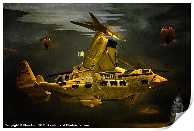 The Golden Steam Powered  Flying Gunship Print by Chris Lord