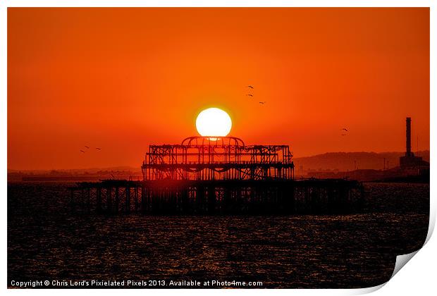Sunset Over The West Pier Print by Chris Lord