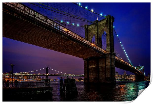 Twilight At The Brooklyn Bridge Print by Chris Lord