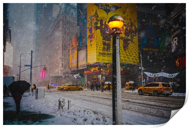 Blizzard Conditions At 42nd Street And Broadway Print by Chris Lord