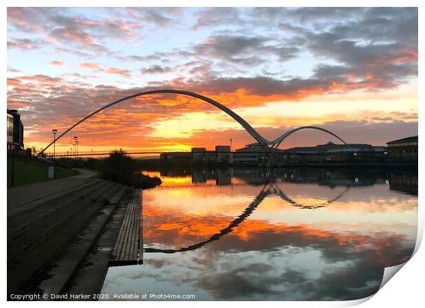 Infinity Bridge, Stockton on Tees, Sunrise Print by David Harker